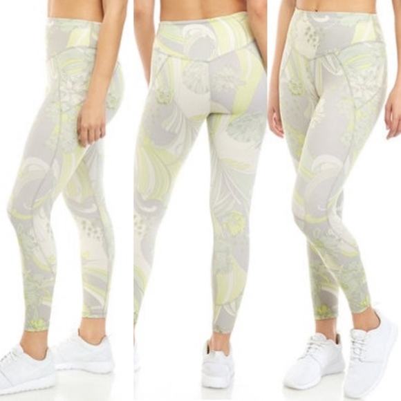 FREE PEOPLE Movement Wave Crush Leggings Lime Green Grey Activewear Size S NWT - Picture 1 of 12